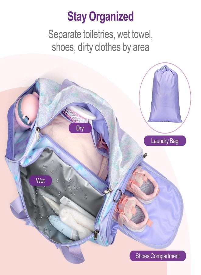 Bagseri Duffel Bags for Kids - Girls Dance Ballet Bag Waterproof Sports Gymnastics Bag for Girls Kids Sleepover Duffel Bag with Shoe Compartment and Dry Wet Separation Pockets (Tie-dye, Purple) - Image 3
